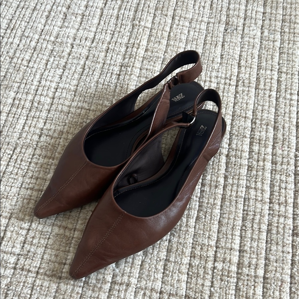 Zara Dark Brown Slingback Flats